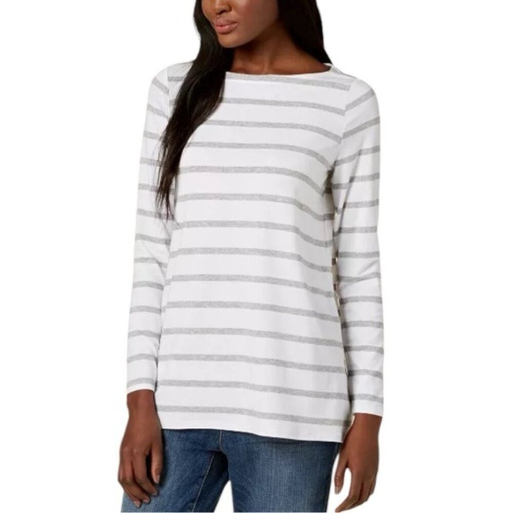 Eileen Fisher Tencel Striped Boat‎ Neck Tunic, Regular Size L Soft